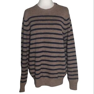 J. Crew Oatmeal Navy Breton Stripe Merino Wool Crewneck Sweater‎ Size Medium